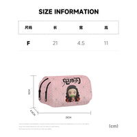 Demon Slayer Backpack Set pencil case size information with dimensions in cm including anime character design.
