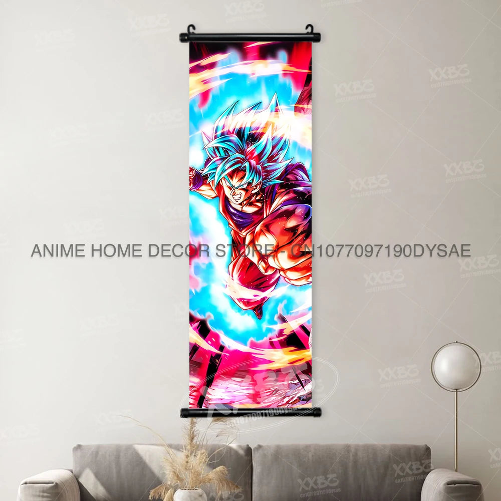 High-quality Dragon Ball Posters wall art scroll featuring Anime figures Goku, Vegeta, and Frieza for home decoration.