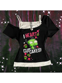 A model wearing the Y2k Clothes Women Tops, a cute cropped Harajuku top with suspenders, showcasing 2000s fashion.
