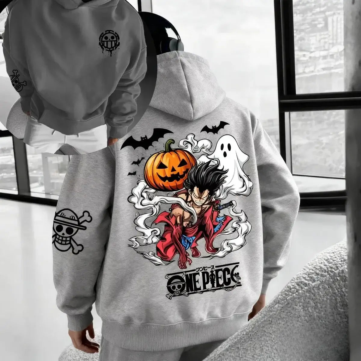 One Piece Halloween Hoodie Japanese anime character design cotton cosplay costume pullover detail view