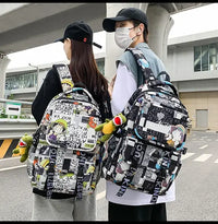 A high-capacity One Piece Luffy Backpack featuring a vibrant graffiti print of Monkey D. Luffy, designed as a durable school bag for middle and high students.