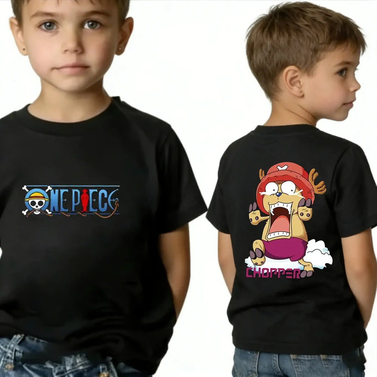 One Piece Kids T-Shirt Luffy Zoro Nami Chopper pure cotton short sleeve summer cartoon tee boys girls unisex sizes 100 to 160 CM birthday gift