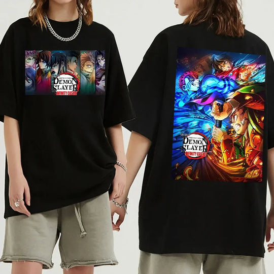 A unisex Anime Demon Slayer Infinity Castle T-Shirt in a Harajuku crewneck style, perfect as a fan gift.