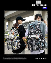 A high-capacity One Piece Luffy Backpack featuring a vibrant graffiti print of Monkey D. Luffy, designed as a durable school bag for middle and high students.