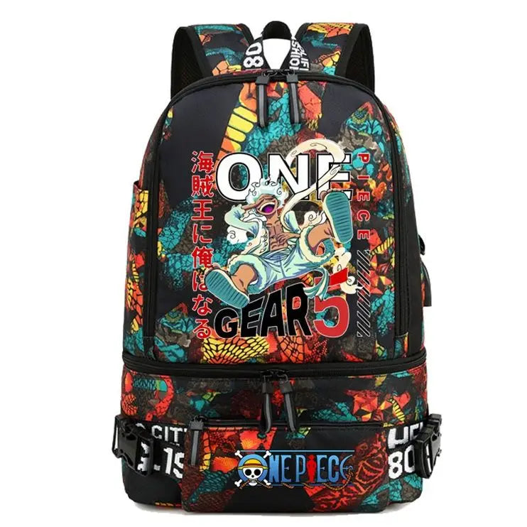 One Piece Anime Polyester School Travel Backpack featuring vibrant artwork and stylish design for teens.