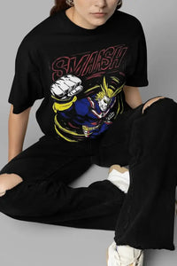 A high-quality All Might Shirt featuring a collage graphic of Izuku Midoriya, Katsuki Bakugo, Shoto Todoroki, and Dabi for anime fans.