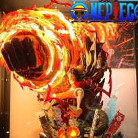 A dynamic Luffy Gear 3 Figure made of PVC, featuring glowing LED Red Roc fire effects, designed as a GK anime collectible statue.