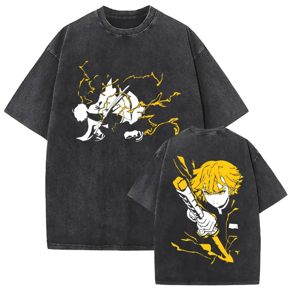 A vintage washed Demon Slayer Daki Graphic T-shirt with a cherry blossom design, an oversized casual cotton tee for men and women.