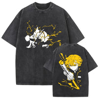 A vintage washed Demon Slayer Daki Graphic T-shirt with a cherry blossom design, an oversized casual cotton tee for men and women.
