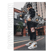 A pair of Anime One Piece Luffy High Top Shoes featuring Roronoa Zoro, designed as breathable, non-slip leisure sports sneakers for men and women.