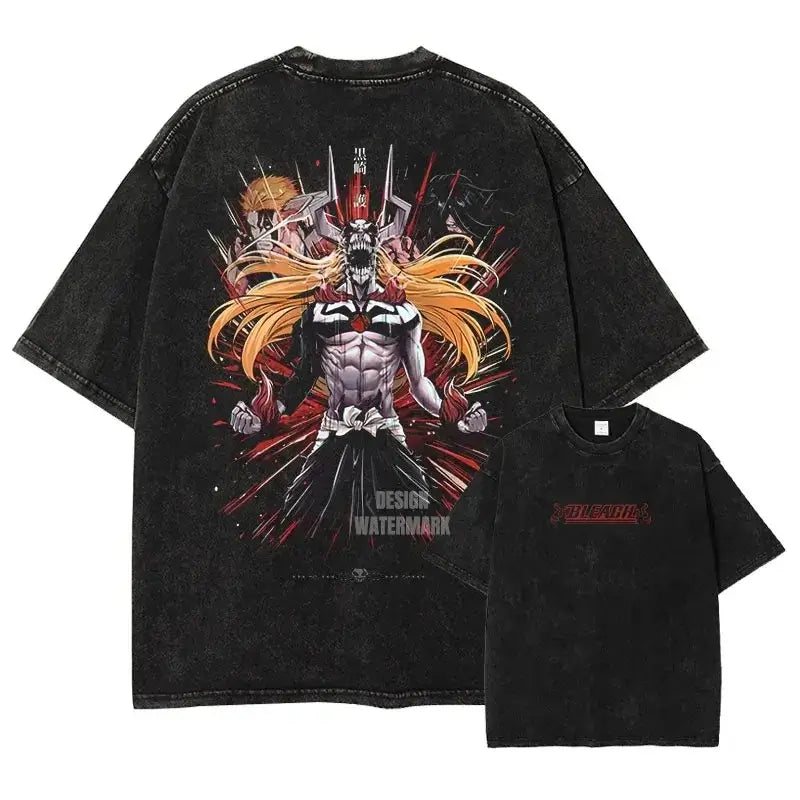 Bleach Aizen Sousuke Harajuku Washed Graphic T-Shirt oversized vintage cotton unisex anime top