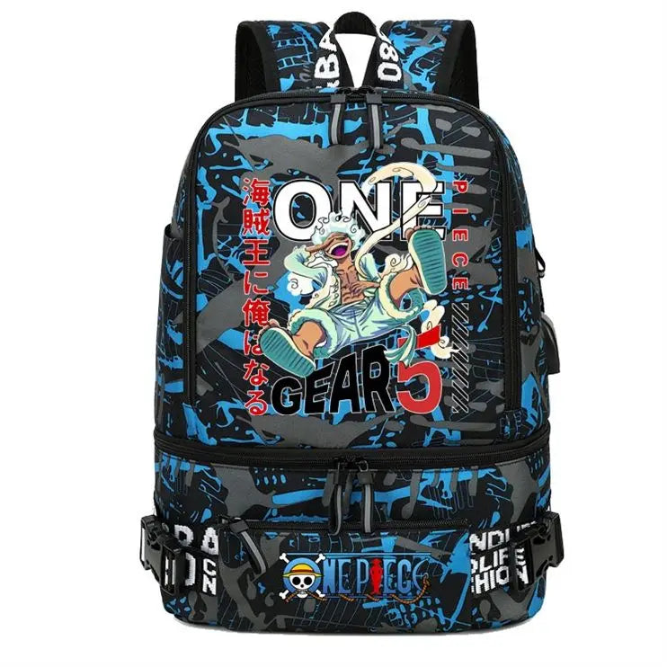 One Piece Anime Polyester School Travel Backpack featuring vibrant artwork and stylish design for teens.