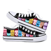 Trendy One Piece Canvas Shoes featuring Riman printed anime art, designed as breathable low-top flat sneakers for boys, girls, and couples.