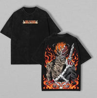 Bleach T-Shirt Vintage Washed Anime Streetwear oversized nylon-cotton blend Y2K hip-hop Bleach anime graphic washed finish applique unisex S to XXXL front view