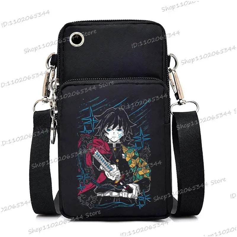 Demon Slayer Phone Bag featuring a cool design of a character with a sword, perfect for fans and essentials.