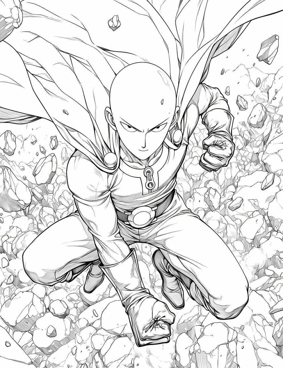 Saitama's Landfall: Dive into This Action-Packed Coloring Page!