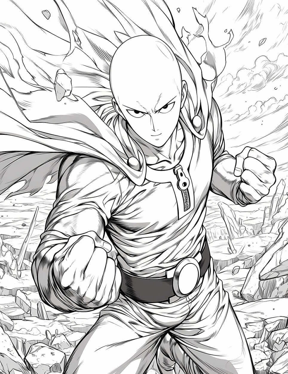 Saitama's Strength: Unleash Your Inner Hero with this One-Punch Man Coloring Page!