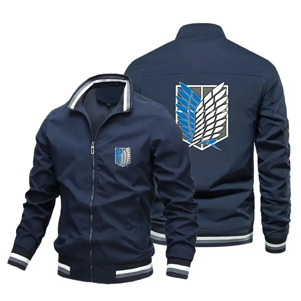 Attack on Titan Baseball Jacket Y2K Harajuku Street Style close-up Titan print applique detail zipper V-neck collar