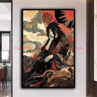 A traditional Ukiyo-e style Naruto Poster canvas painting featuring Akatsuki members Itachi and Sasuke for aesthetic home decor.