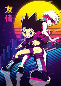 A retro style Hunter x Hunter Anime Poster printed on high-quality canvas featuring Gon and Killua, ideal for home decor and kids' bedrooms.
