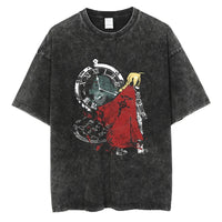 Fullmetal Alchemist Washed Vintage Anime T-Shirt hip hop streetwear cotton casual summer tee