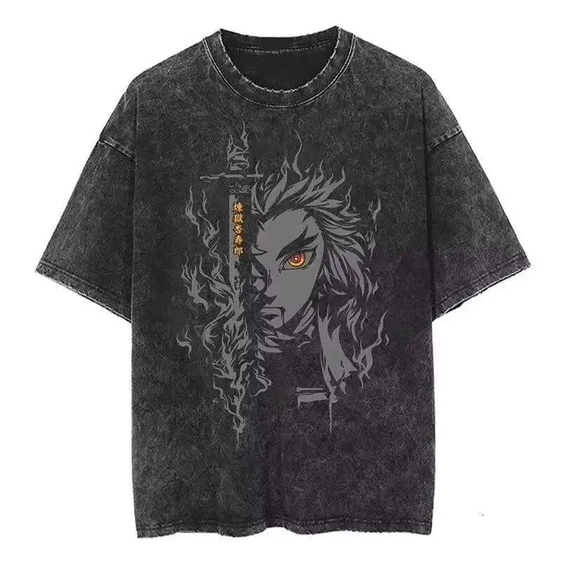 Demon Slayer Rengoku Flame Hashira Anime T-Shirt back view unisex casual cotton summer top