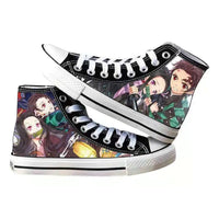 High-top Demon Slayer Canvas Shoes featuring Tanjiro Kamado and Jibaku Shounen Hanako-kun anime prints for casual fashion.