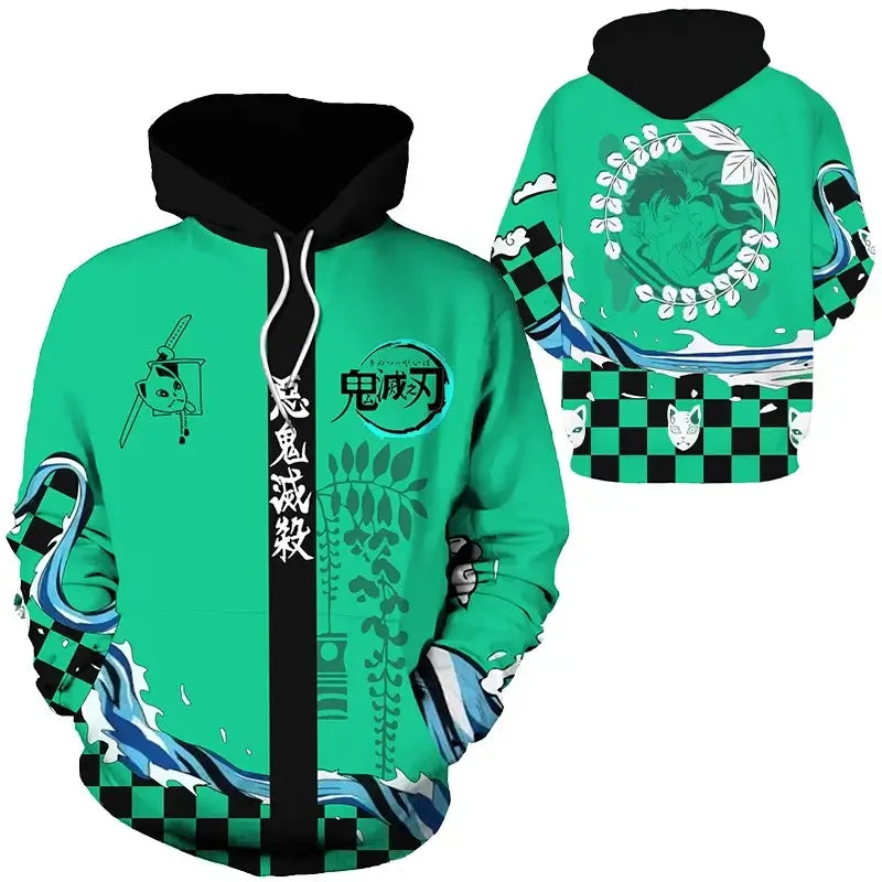 A trendy 3D Anime Hoodie featuring a funny graphic print, designed as an oversized hip-hop pullover for men and women.