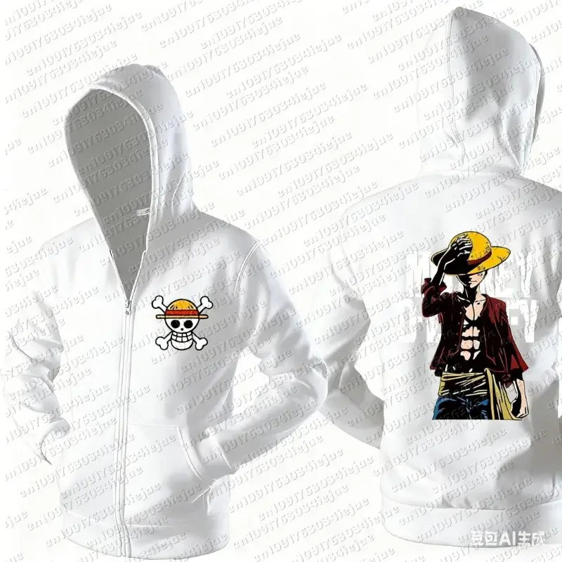 Luffy Zipper Hoodie One Piece 3D Print Streetwear worn by model casual autumn outfit anime fashion streetwear