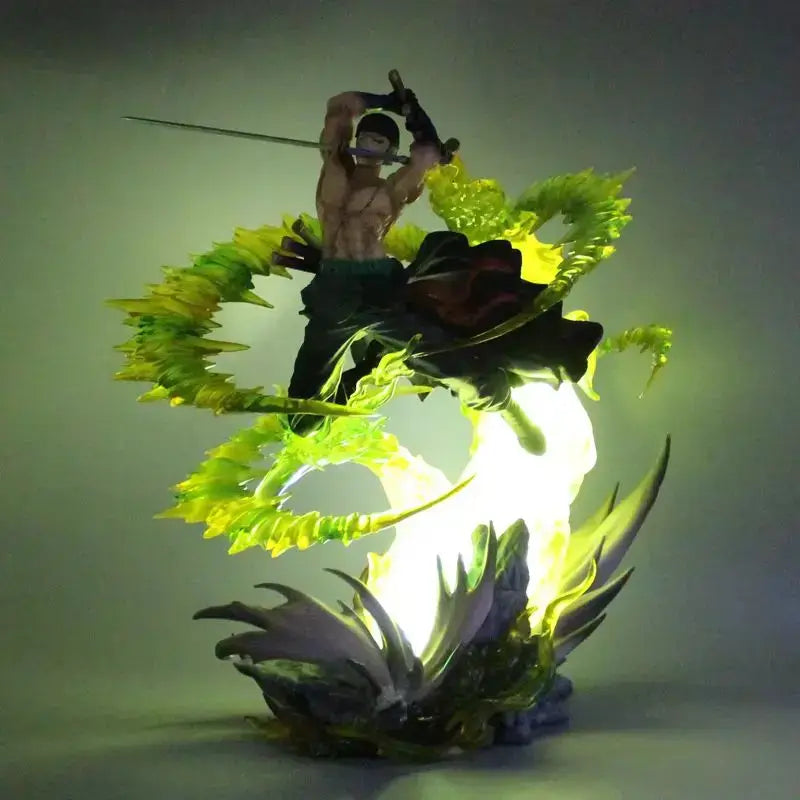 Close-up of Roronoa Zoro PVC Figure 30cm With Light PVC detail sculpt sword standing pose