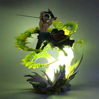 Close-up of Roronoa Zoro PVC Figure 30cm With Light PVC detail sculpt sword standing pose