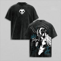 Ichigo Kurosaki Bleach Manga Washed T-Shirt featuring White Ichigo design on a black cotton tee, vintage anime style.