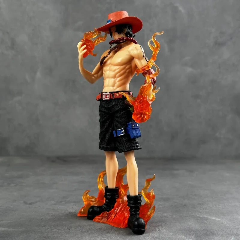 A premium Fire Fist Ace Figure DX 10th Anniversary edition made of PVC, showcasing Portgas D. Ace with flame effects in a dynamic battle pose.