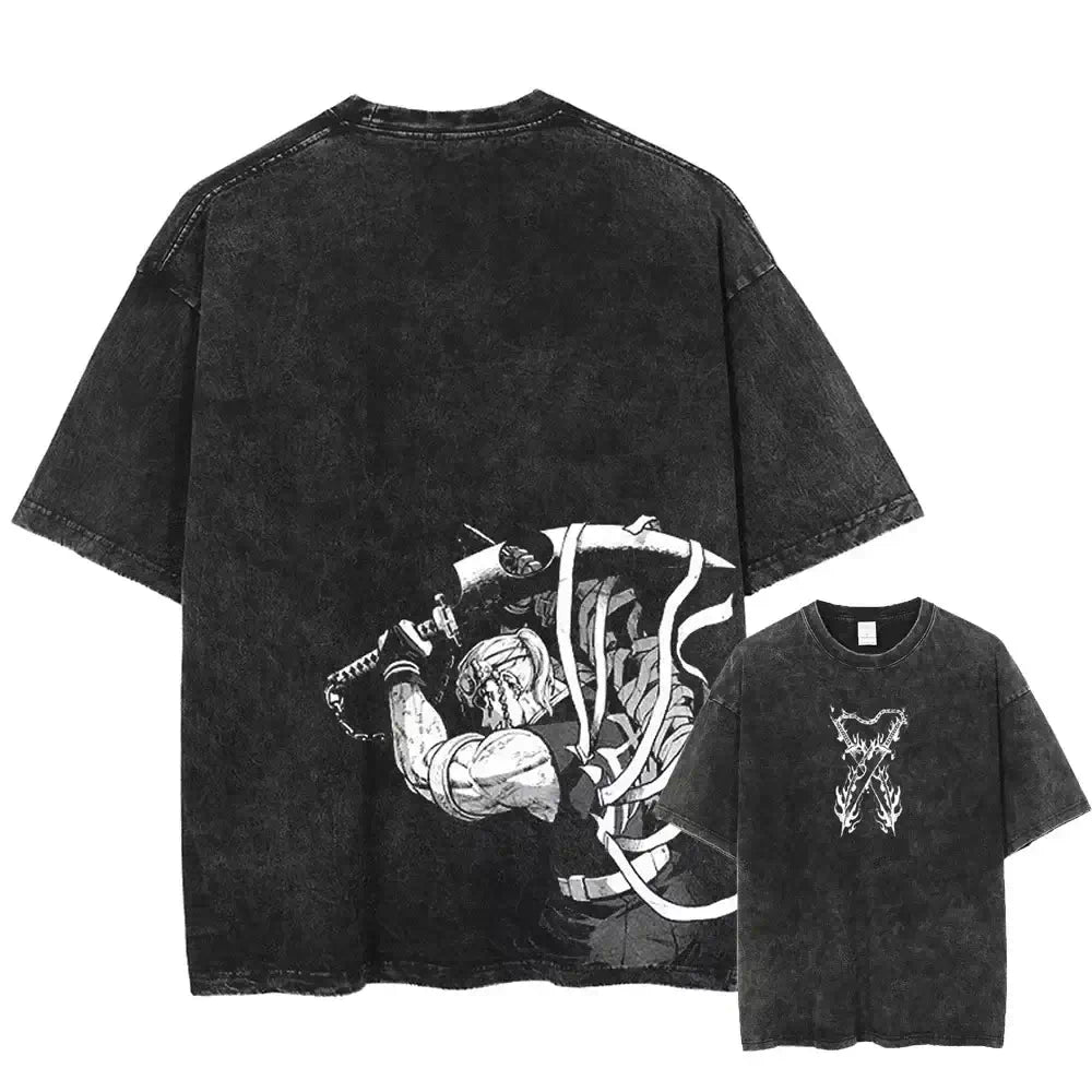 Acid Washed TShirt Streetwear Oversized Anime Graphic Tee