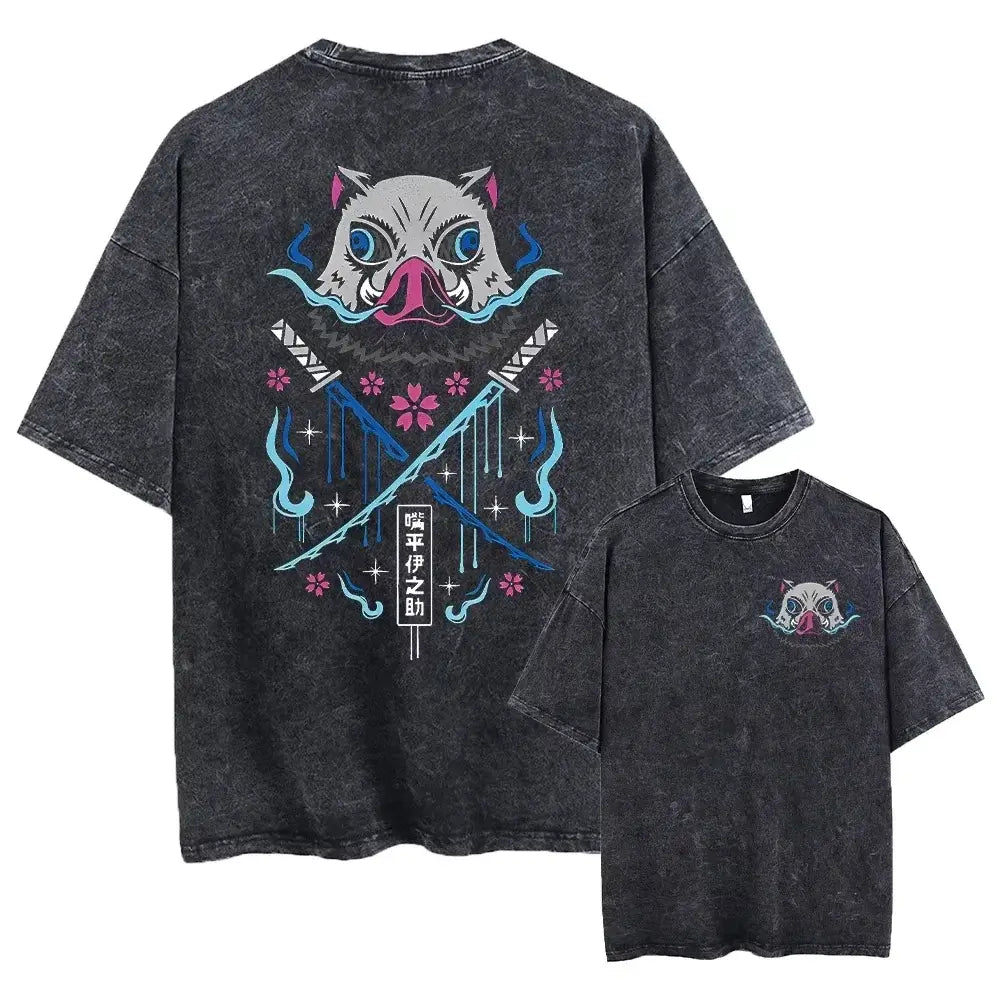 Acid Washed TShirt Streetwear Oversized Anime Graphic Tee