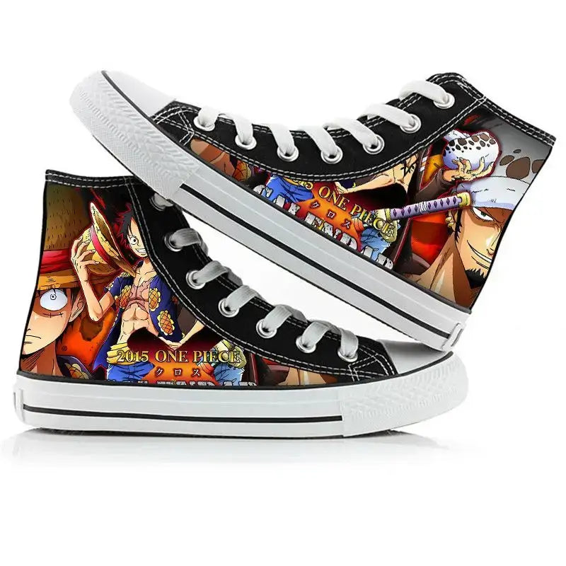 One Piece Anime Canvas Shoes Luffy Zoro hand-painted high top sneakers boys girls casual
