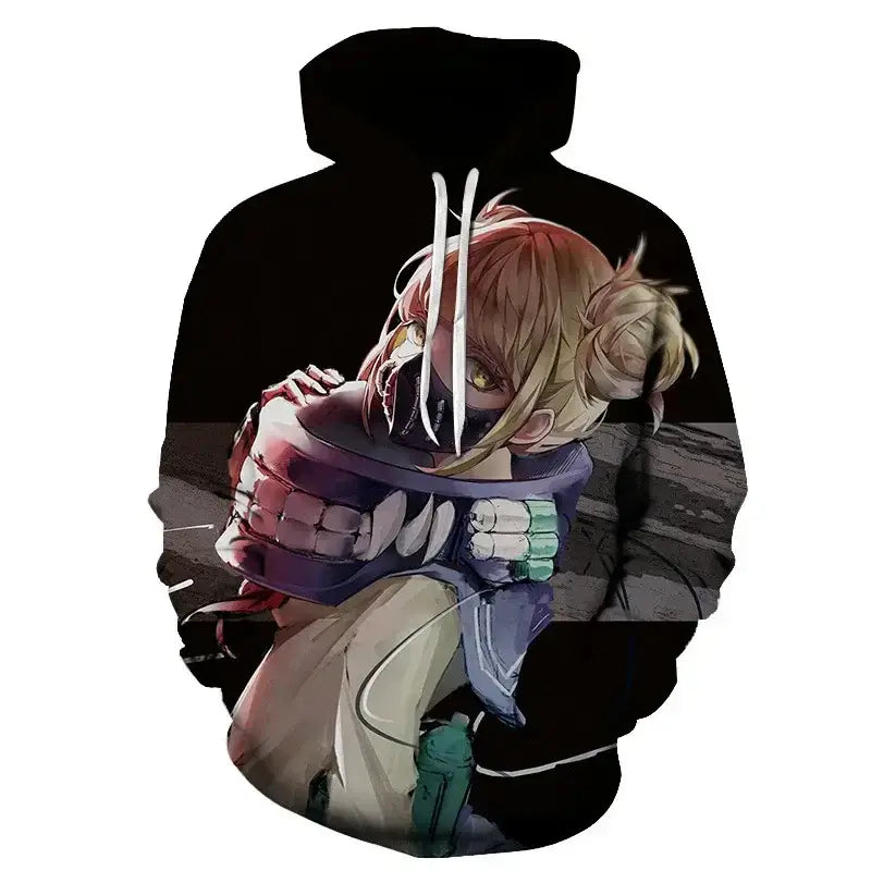 A trendy 3D Anime Hoodie featuring a funny graphic print, designed as an oversized hip-hop pullover for men and women.