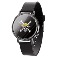 A colorful One Piece Luffy Watch featuring Fire Fist Ace anime action figure art on the dial, analog quartz movement for kids.