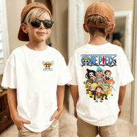 One Piece Luffy Kids T-Shirt Pure Cotton Boys Top close-up Luffy character print detail crew neck cotton fabric