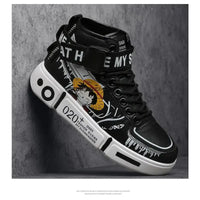 A pair of Anime One Piece Luffy High Top Shoes featuring Roronoa Zoro, designed as breathable, non-slip leisure sports sneakers for men and women.