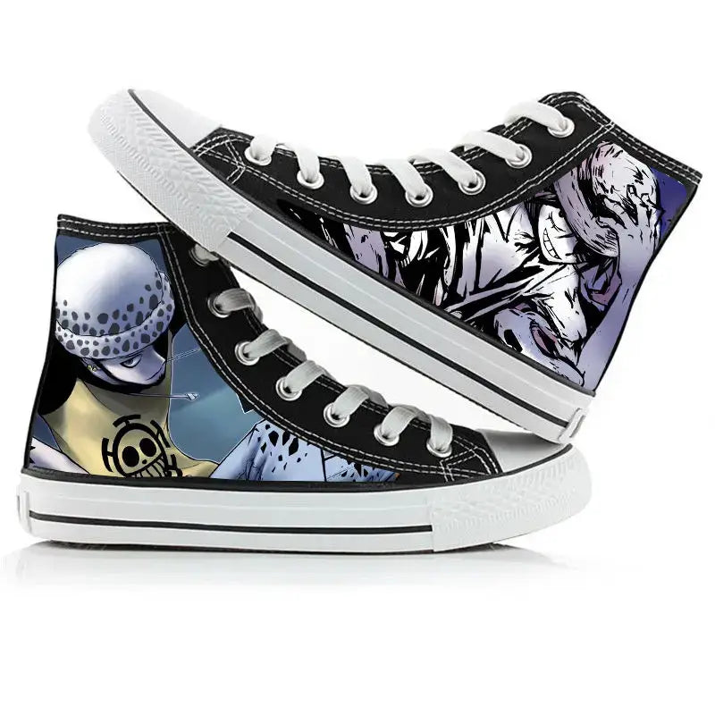 One Piece Anime Canvas Shoes Luffy Zoro hand-painted high top sneakers boys girls casual