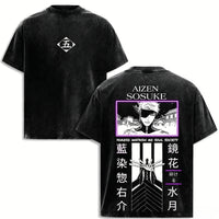 BLEACH Y2K Oversized T-Shirt featuring unique graphic design and washed black fabric, ideal for Harajuku streetwear fans.