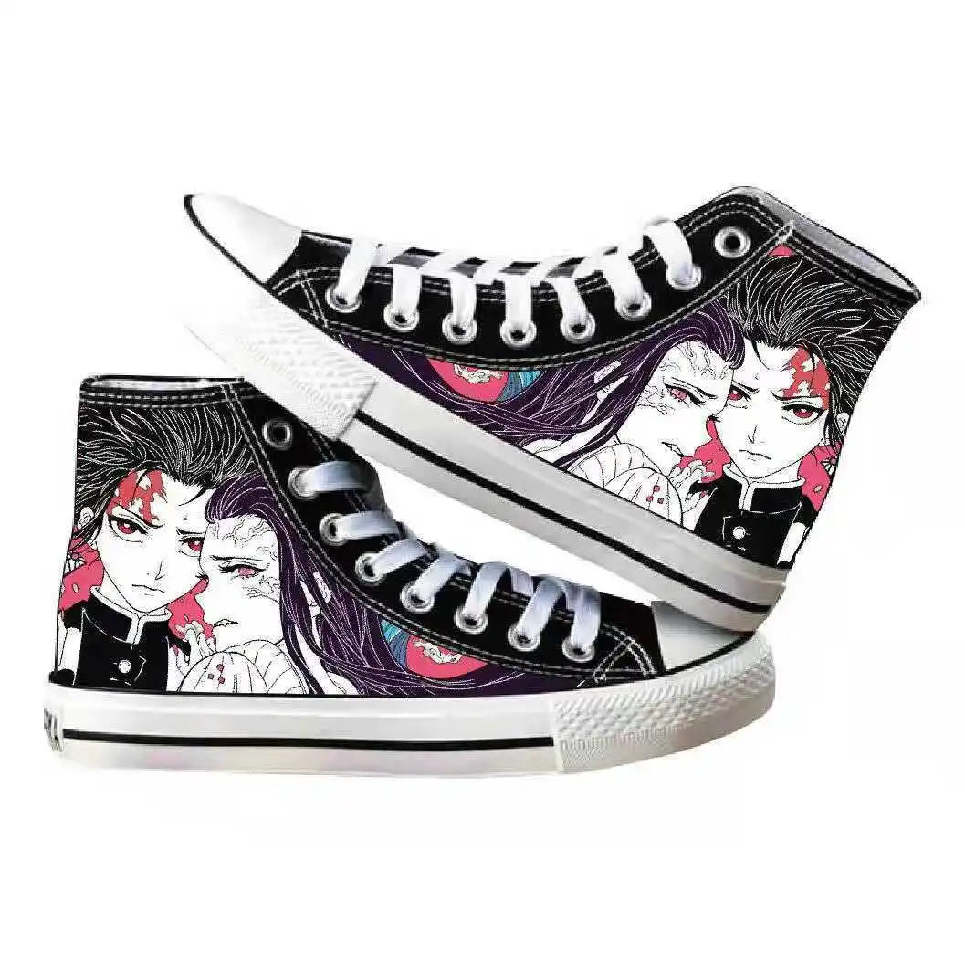 High-top Demon Slayer Canvas Shoes featuring Tanjiro Kamado and Jibaku Shounen Hanako-kun anime prints for casual fashion.