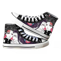 High-top Demon Slayer Canvas Shoes featuring Tanjiro Kamado and Jibaku Shounen Hanako-kun anime prints for casual fashion.