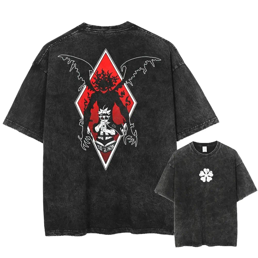 Asta Black Clover Manga Streetwear T-Shirt featuring a graphic design on a washed cotton oversized tee.