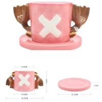 Luffy Ace Sabo Chopper Mug One Piece Ceramic in use on desk anime home decor coffee tea gift display