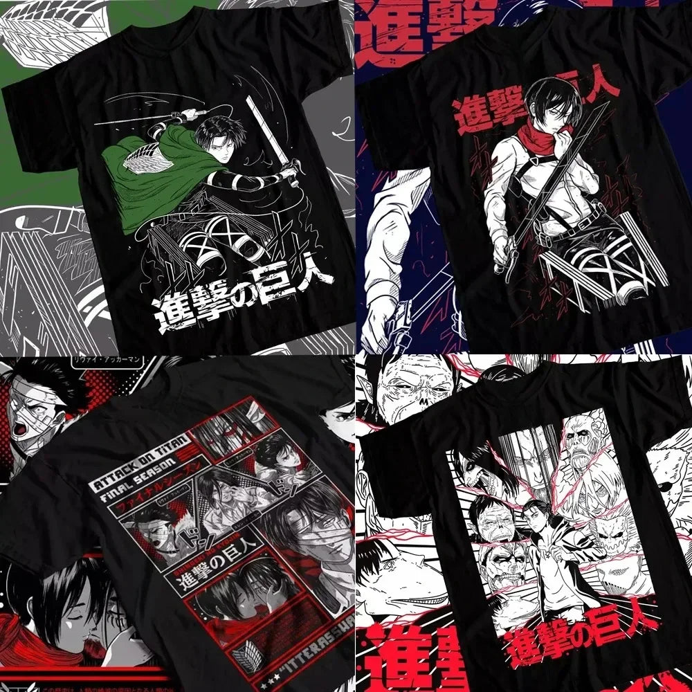 A stylish Levi Ackerman T-shirt made of soft cotton, featuring a Shingeki no Kyojin anime graphic pattern for men and women.