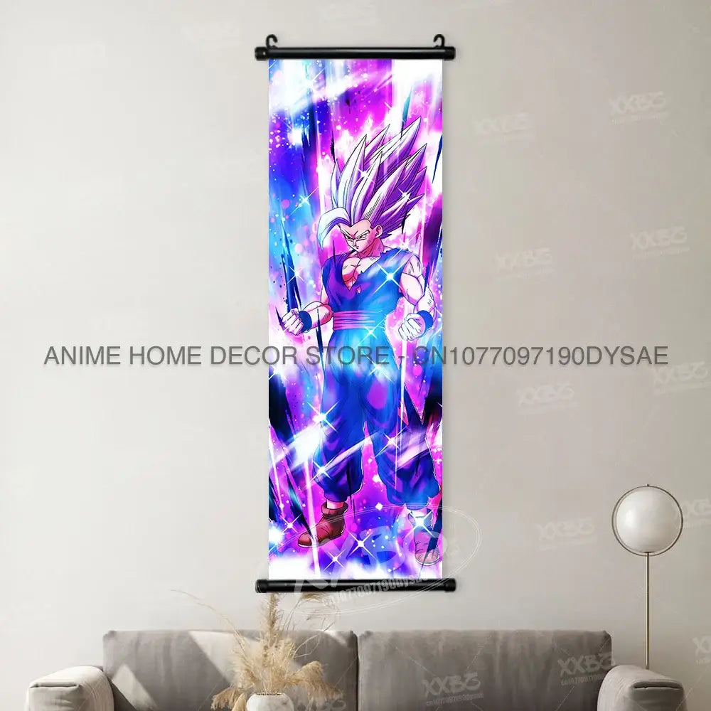 High-definition Dragon Ball Posters hanging scroll wall art featuring Son Goku, Vegeta, and Frieza printed on canvas for home decor.