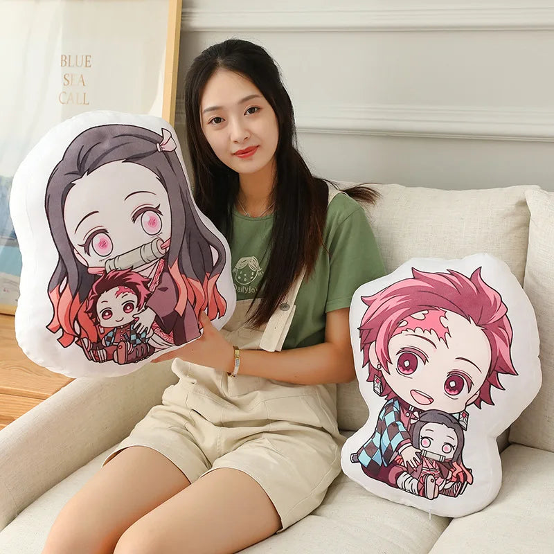 Demon Slayer Nezuko Kawaii Stuffed Plush Doll size comparison 12CM pendant and 45CM cushion