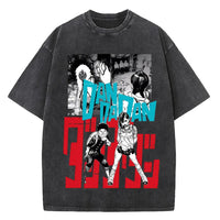 A high-quality cotton men's Dandadan Okarun T-shirt with a Japanese anime cartoon print and aesthetic fashion design.